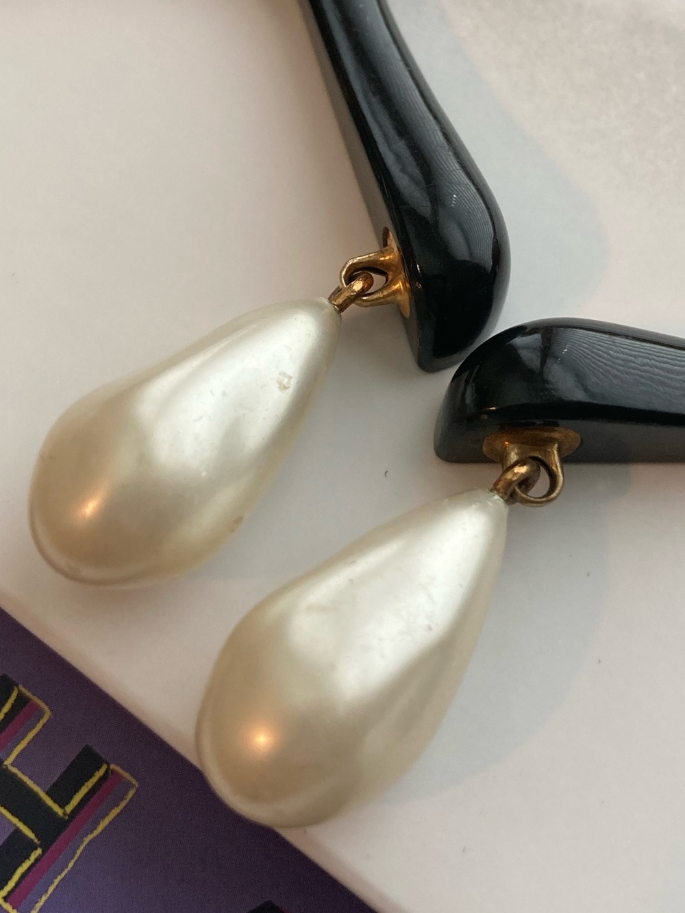 CHANEL Black Hanger Earrings with Gold & Pearl Drops - Picture 12 of 16